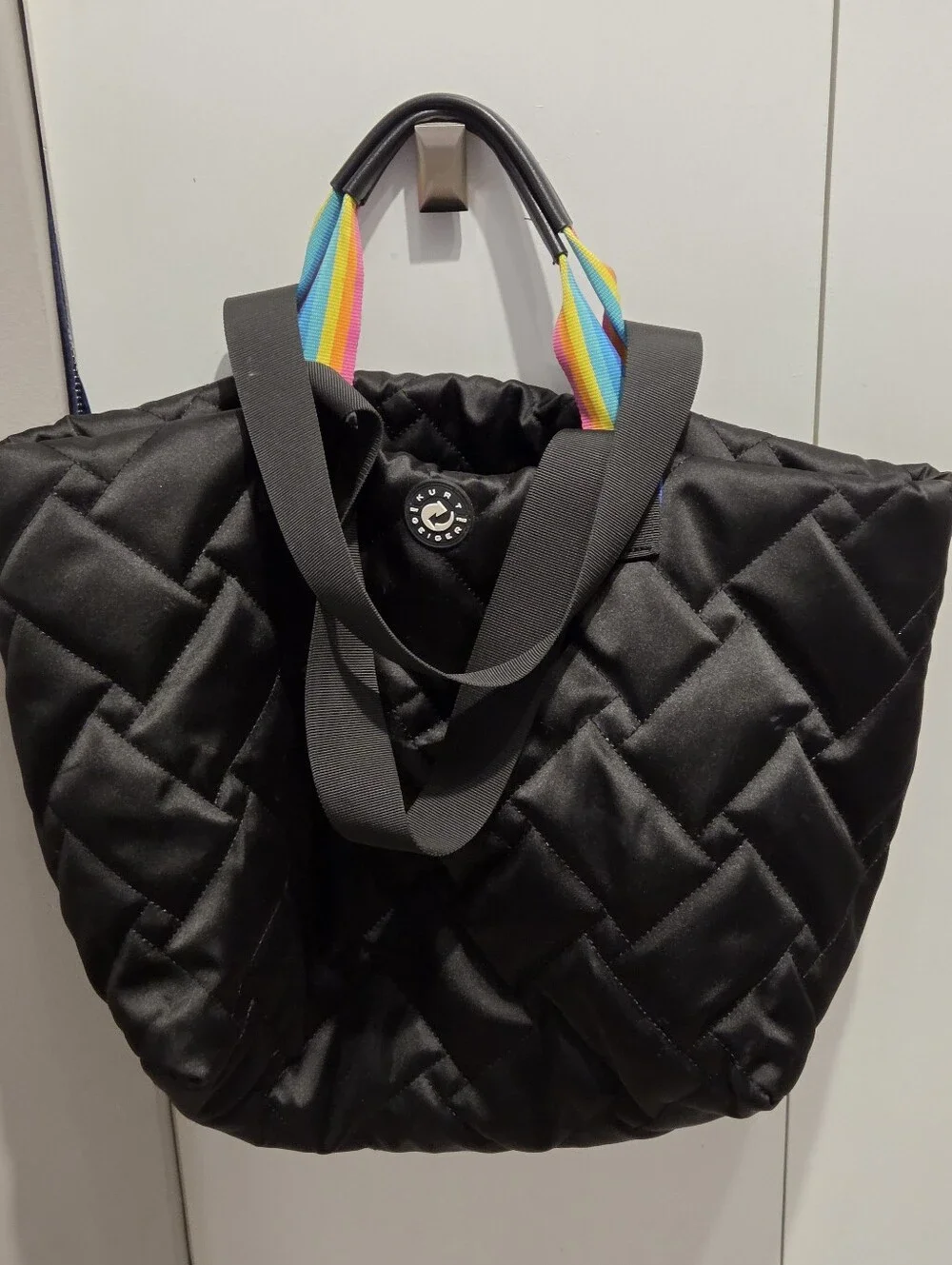Kurt Geiger Black Quilted Tote with Rainbow Handles